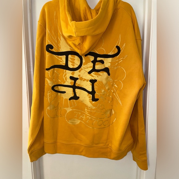 ED HARDY CROUCHING PANTHER HOODIE New With Tags Size XXL GOLD Yellow - Picture 4 of 7